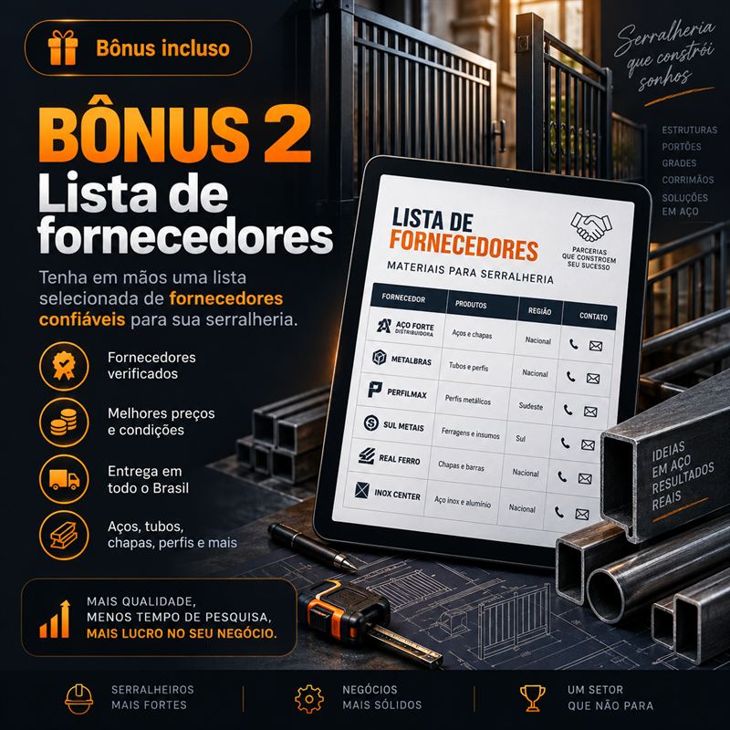 Bônus 2 — Lista de fornecedores